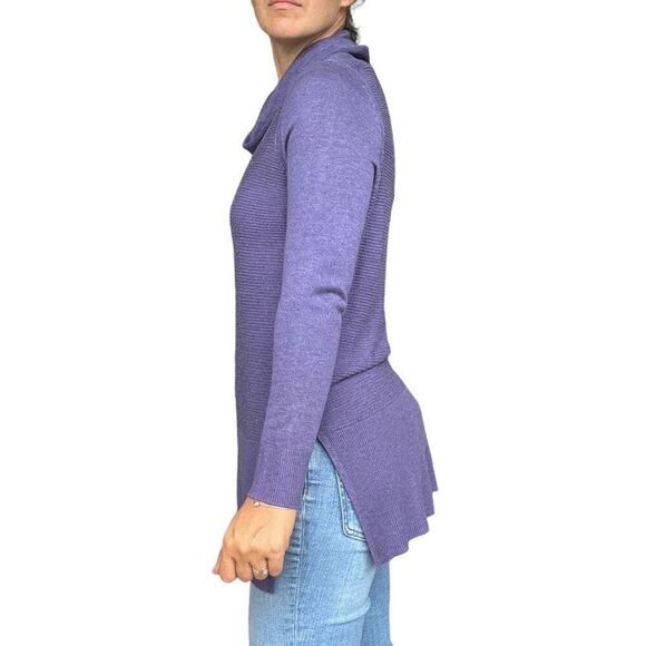 Adrienne Vitadini Purple Pullover Cowl Neck Sweater Size Medium Rib Knit Tunic - Picture 2 of 9